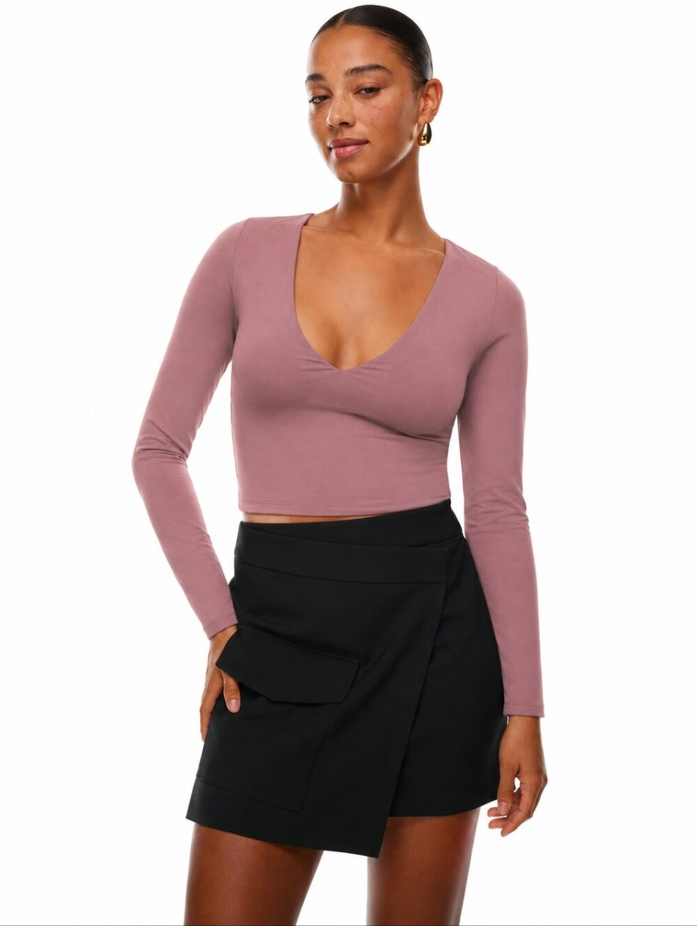 Aritzia Babaton Contour V-Neck Longsleeve Mauve XS